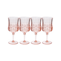 The Sophistiplate Wine Classic Stemmed Blush 4 Pack (16 oz) features elegant, pink-tinted shatterproof glasses with cut patterns—stylish, durable, perfect for entertaining, and dishwasher safe for easy cleaning.