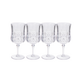 A set of four clear 16 oz Wine Classic Stemmed glasses by Sophistiplate LLC are arranged in a row on a white background.