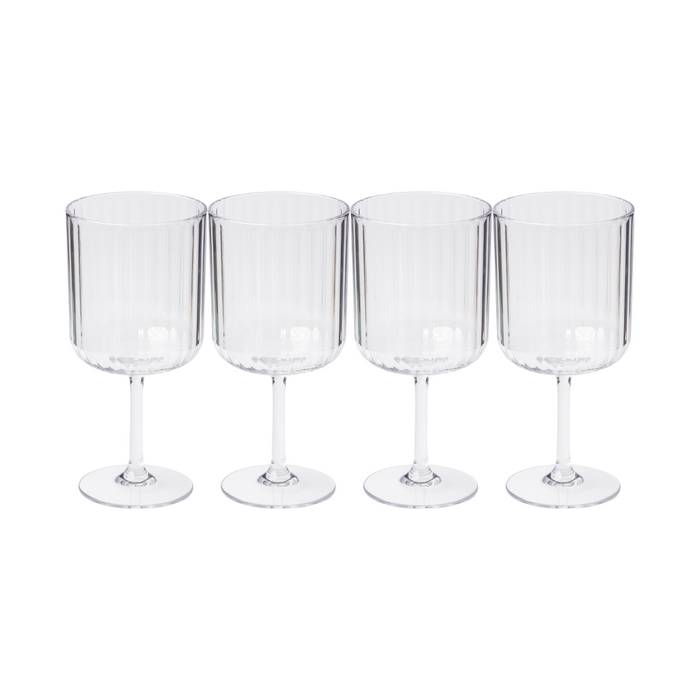 Four Sophistiplate LLC Wine Modern Stemmed glasses (clear, 17 oz), sold as a 4 pack, are displayed side by side on a white background.