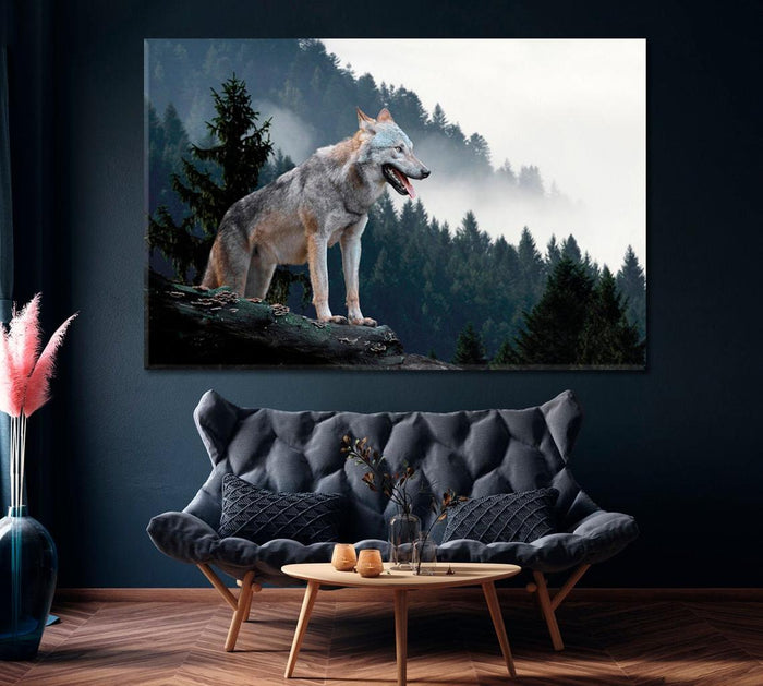 Wolf In The Green Forest Wall Art Decor Canvas Printing-1Panel - BlueArtDecor