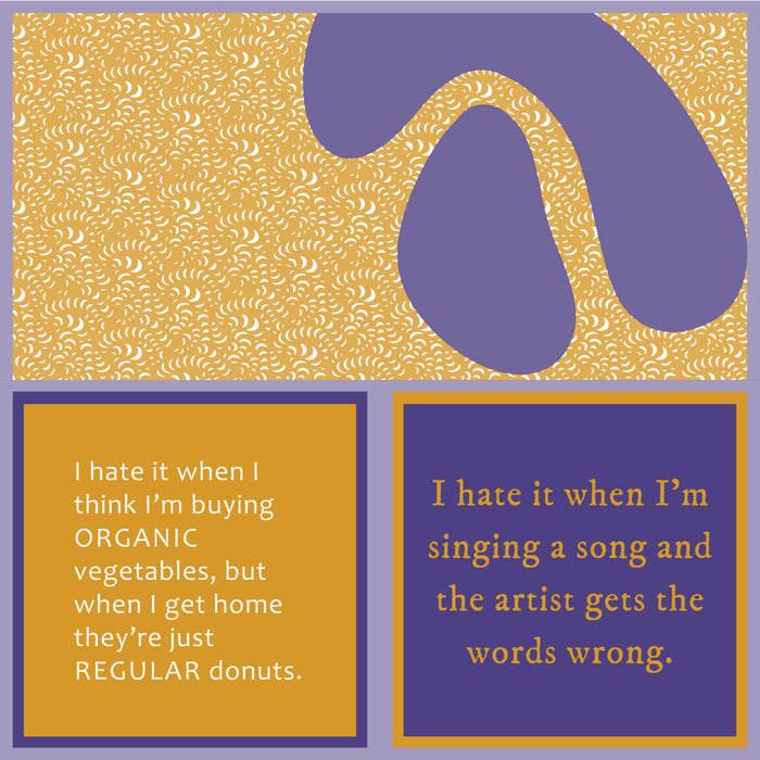 The Words wrong Napkin by Drinks On Me features a gold and purple abstract graphic above two text boxes with hilarious quips—perfect for adding laughs to cocktail or birthday parties.
